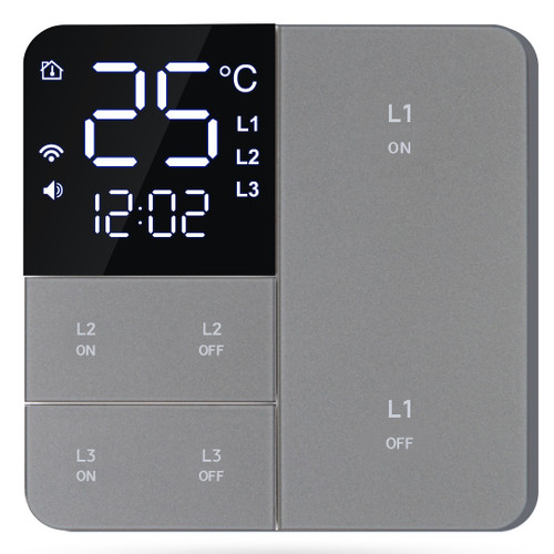 کلید 3 پل هوشمند طوسی WiFi دارای نمایشگر ساعت و سنسور دمای محیط
