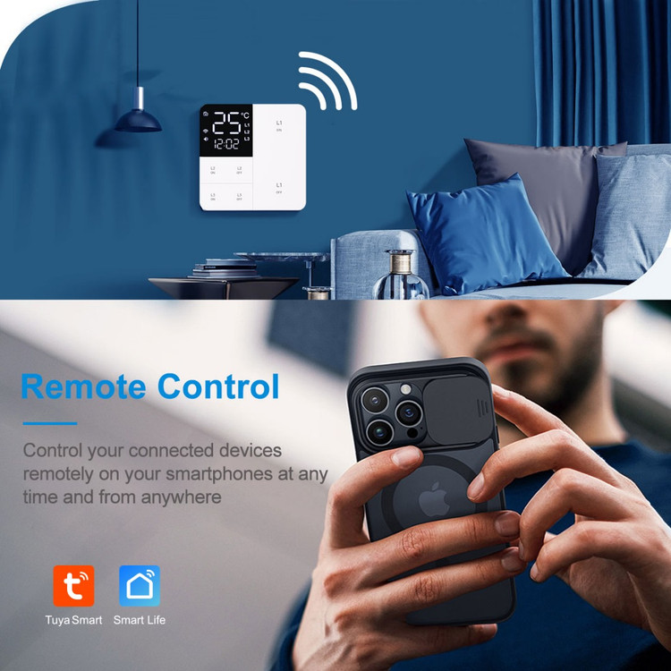 کلید 3 پل WiFi هوشمند Tuya دارای نمایشگر ساعت و سنسور دمای محیط