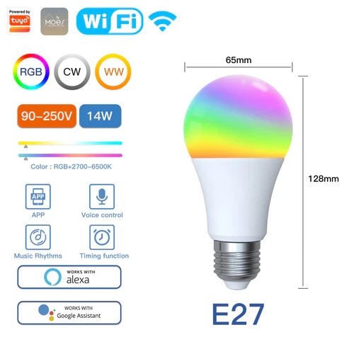 لامپ هوشمند 9 وات WiFi قابل تنظیم روشنایی MOES مدل WB-TDA9-RCW-E27-MS