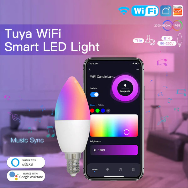 لامپ e14 شمعی هوشمند WiFi برند MOES مدل WB-TDC6-RCW-E14-MS