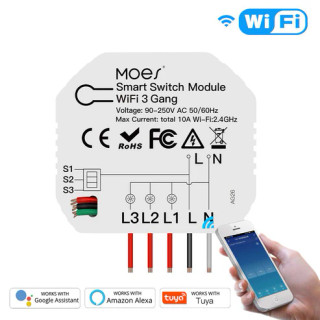 رله هوشمند سه پل 10 آمپر WiFi برند Moes مدل WM-104C-MS