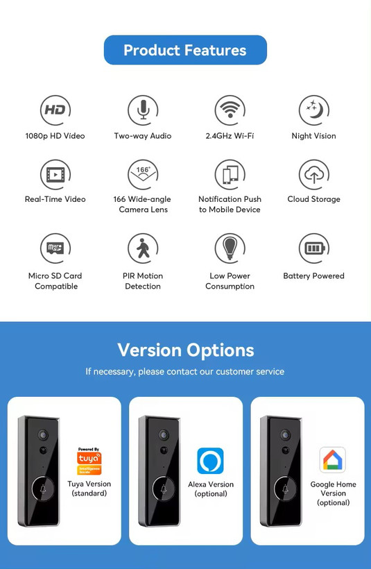زنگ درب تصویری WiFi هوشمند Tuya مدل GST-C566