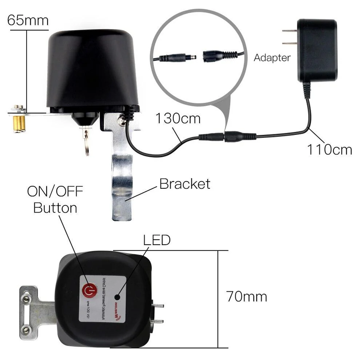 شیر برقی هوشمند WiFi آب/گاز MOES – مدل WV-LZ-US-BK-EN