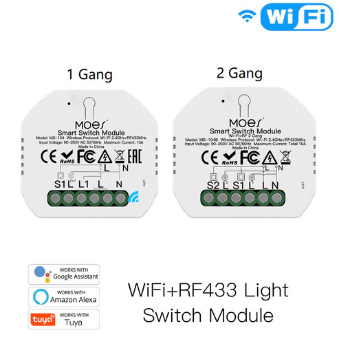 رله هوشمند دو پل 10 آمپر RF , ZIGBEEبرند Moes مدل BZR-104B-MS