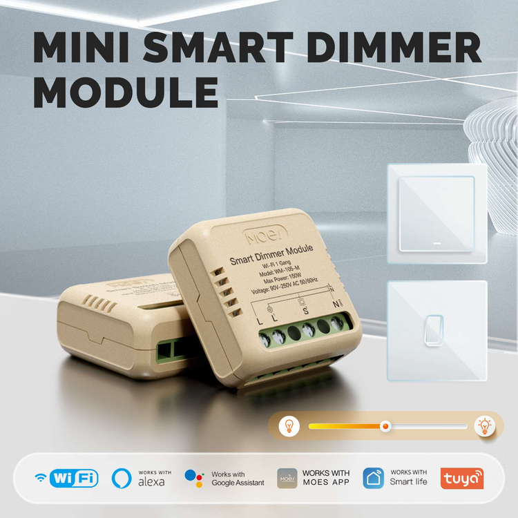 مینی رله دیمر هوشمند دو پل 100 وات WiFi برند Moes مدل WM-105B-M