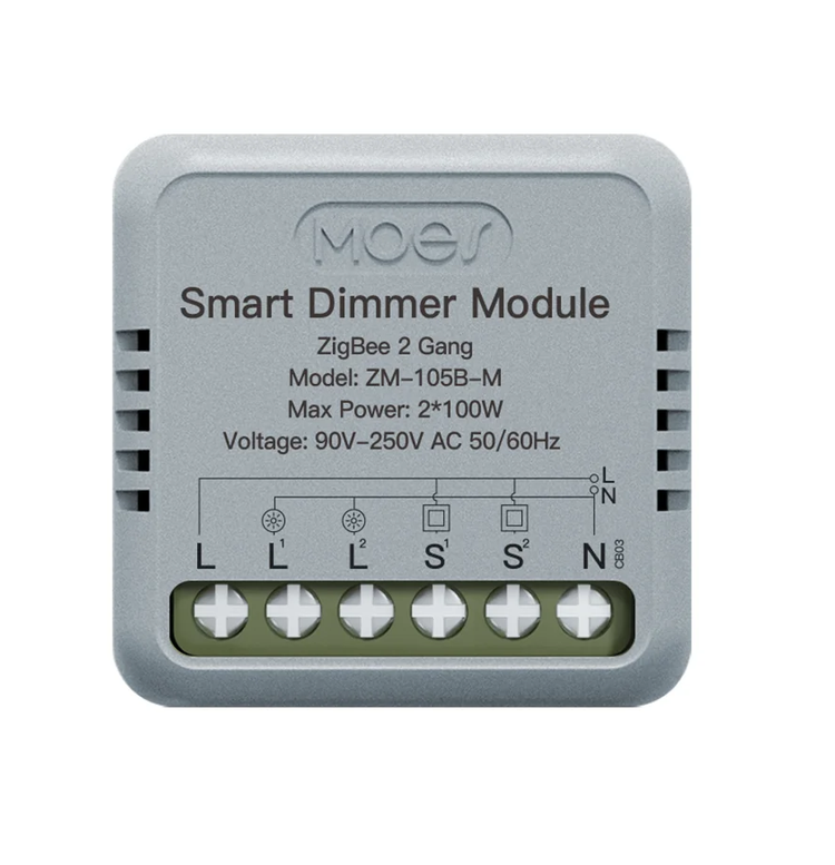 مینی رله دیمر هوشمند دو پل 100 وات ZigBee برند Moes مدل ZM-105-M