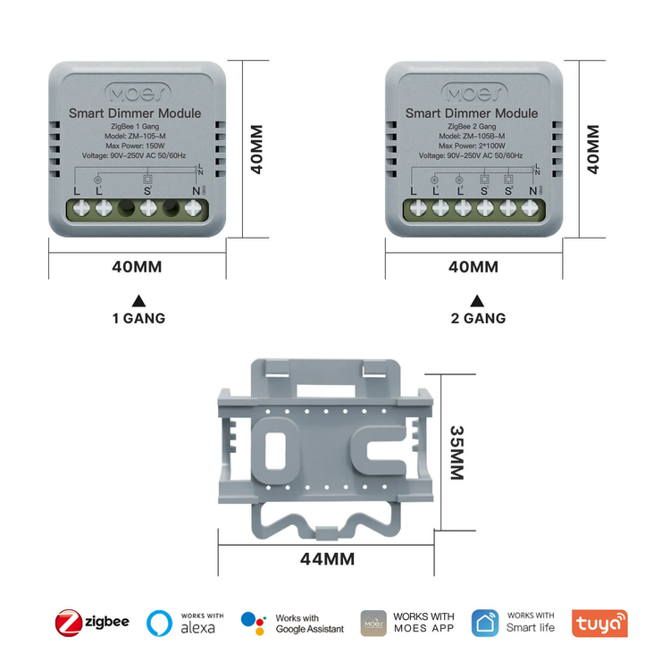 مینی رله دیمر هوشمند دو پل 100 وات ZigBee برند Moes مدل ZM-105-M