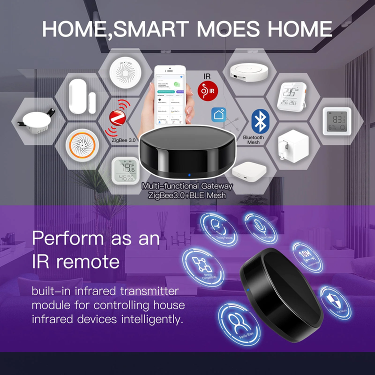هاب مرکزی هوشمند MOES مدل MHUB-YR-IR – گیتوی چندمنظوره ZigBee + Bluetooth + کنترلر مادون قرمز (IR)