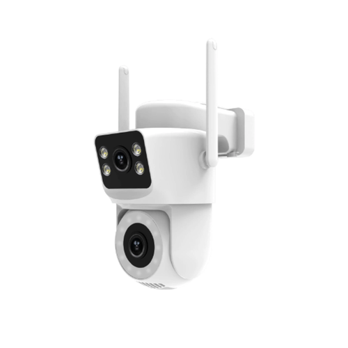 دوربین هوشمند MOES سری Dual Lens 4MP مدل WCM-Q29-MS – دو دوربین امنیتی WiFi فضای باز با مکالمه دوطرفه، دید در شب رنگی و استاندارد IP65
