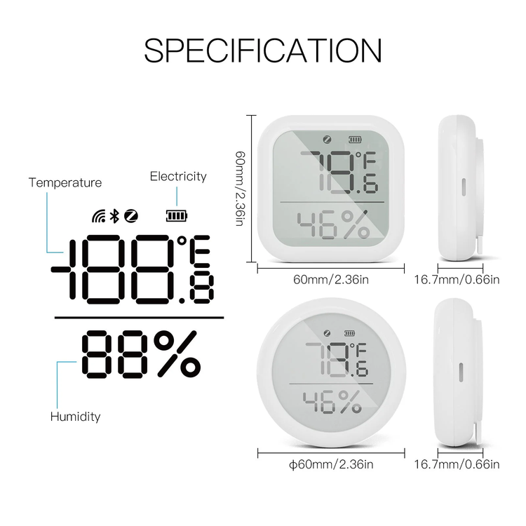سنسور هوشمند دما و رطوبت MOES زیگبی با نمایشگر LCD مدل ZSS-KB-TH