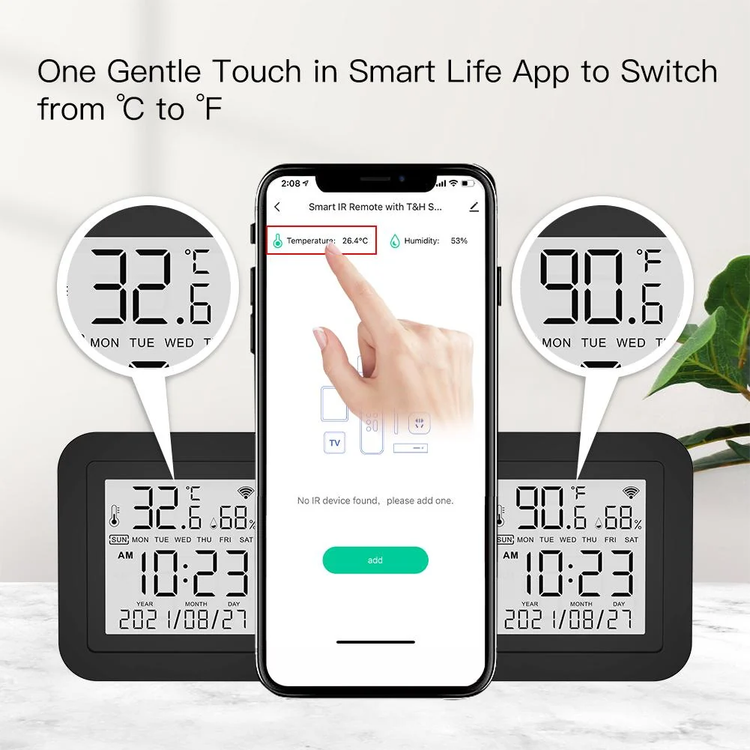 ریموت کنترل هوشمند Wi-Fi مادونقرمز MOES با سنسور دما و رطوبت مدل WR-TY-THR-BK-MS
