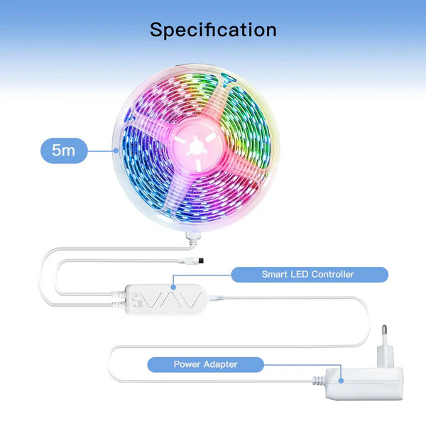 ریسه نور LED هوشمند RGB با کنترل Zigbee برند MOES مدل ZLS-TD-RGB-EU-PM5M-MS